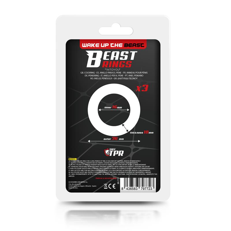 BEAST RINGS Set 3 Anillos para el Pene 3 Colores 1.6 cm