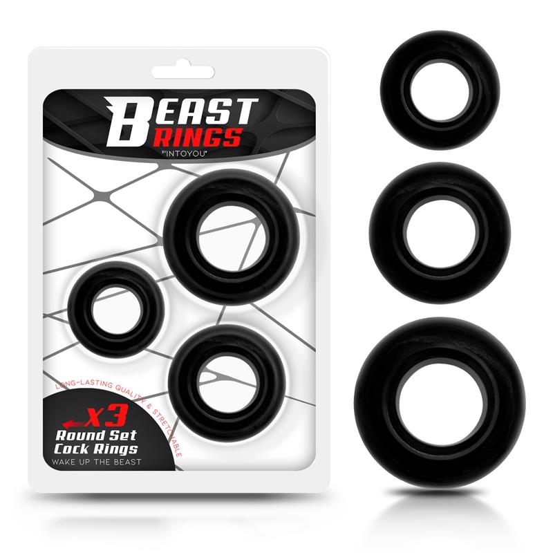 BEAST RINGS Set 3 Anillos para el Pene Flexibles Negros