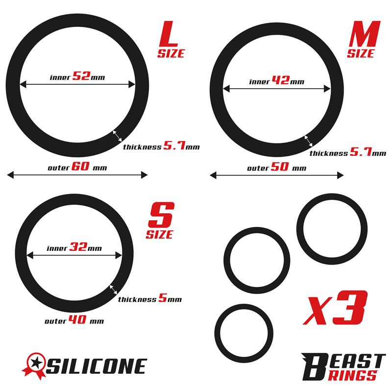 BEAST RINGS Set de 3 Anillos para el Pene Silicona S, M y L